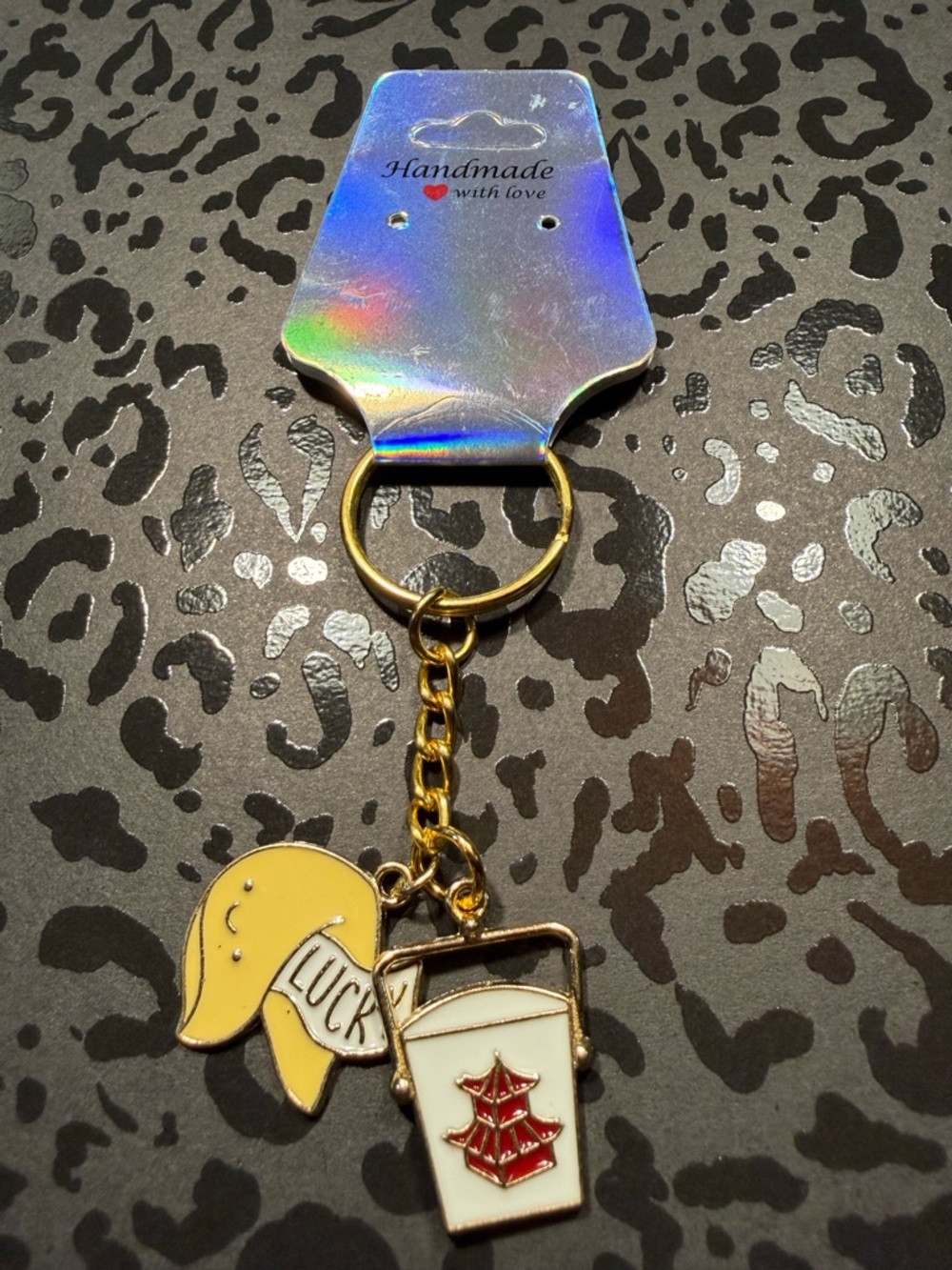 Handmade Lucky Fortune Cookie Chinese Takeout Keychain Cute Food Charm
